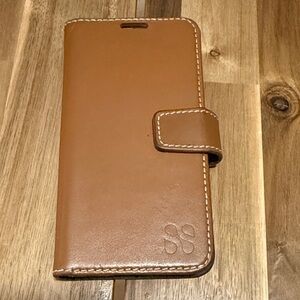 Safesleeve phone wallet w/ anti radiation & RFID blocking tan leather iPhone 15